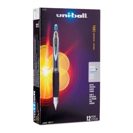 Sanford uni-ball Signo 207 Retractable Gel Pen - Blue Ink - 0.5 mm Point - Dozen 61256